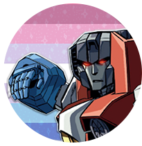 starscream in front of the bigender flag