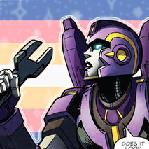 Nautica in front of the she/they bisexual flag